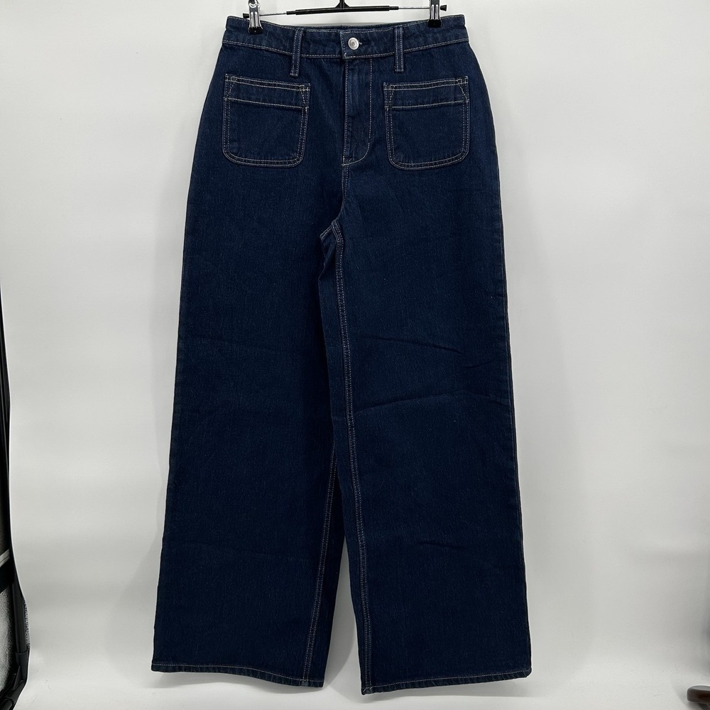 Free Assembly Womens 4 High Rise Wide Leg Jeans Patch Pocket Dark Wash Modern